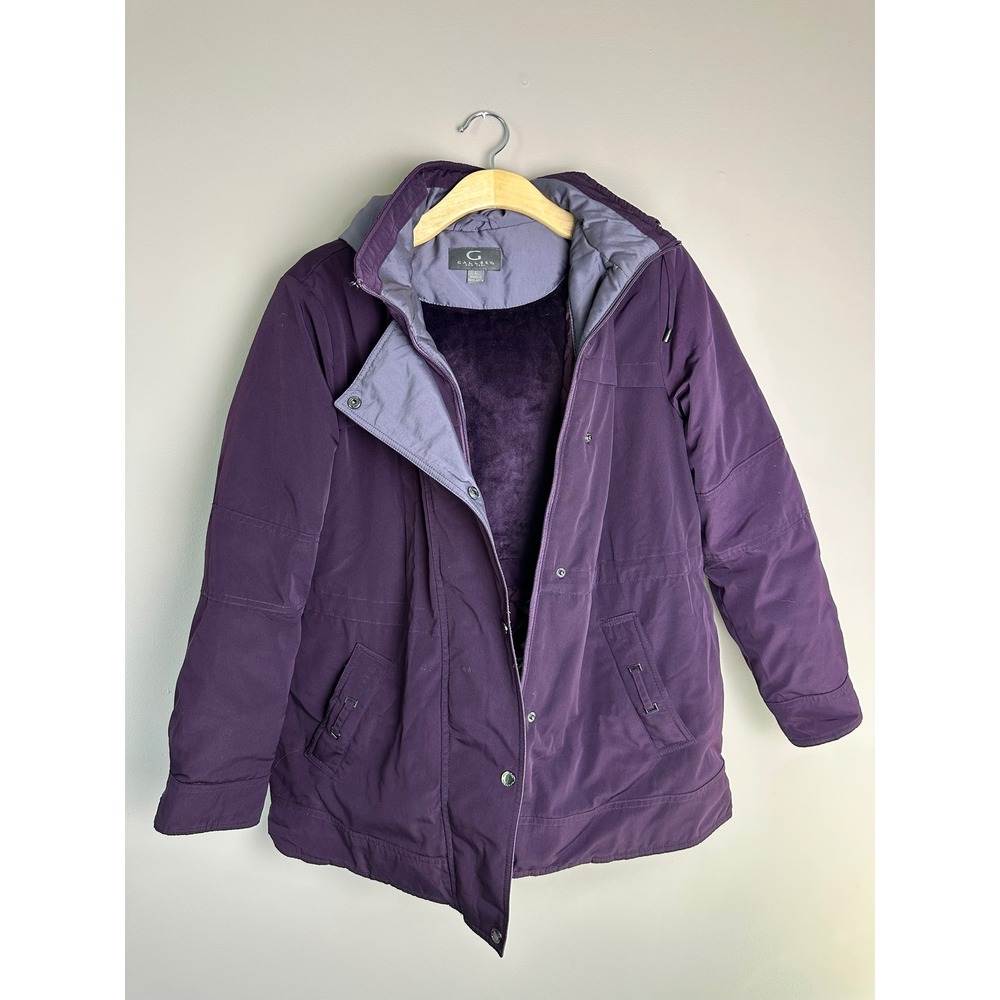 Gallery New York Womens Purple Hooded Parka Jacket Quilted Faux Fur Lined Large